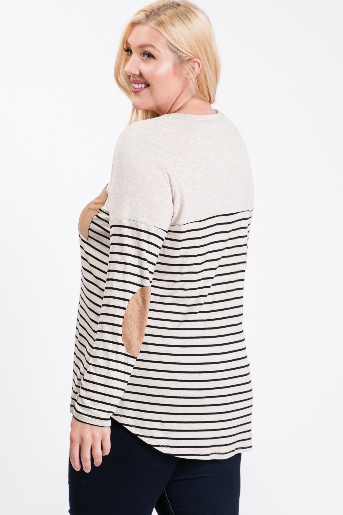 Stripe Panel Pocket Elbow Patch Top
