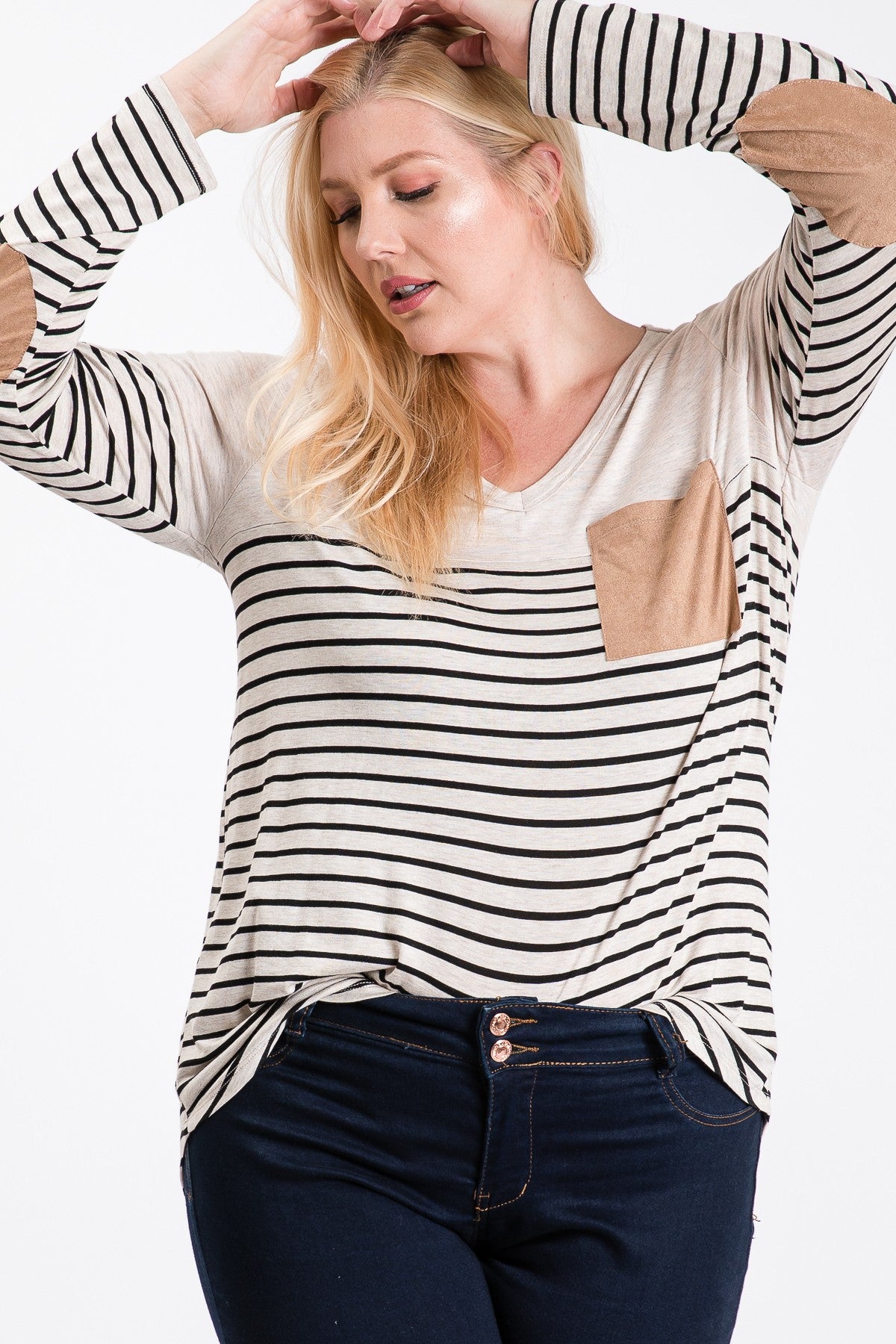 Stripe Panel Pocket Elbow Patch Top