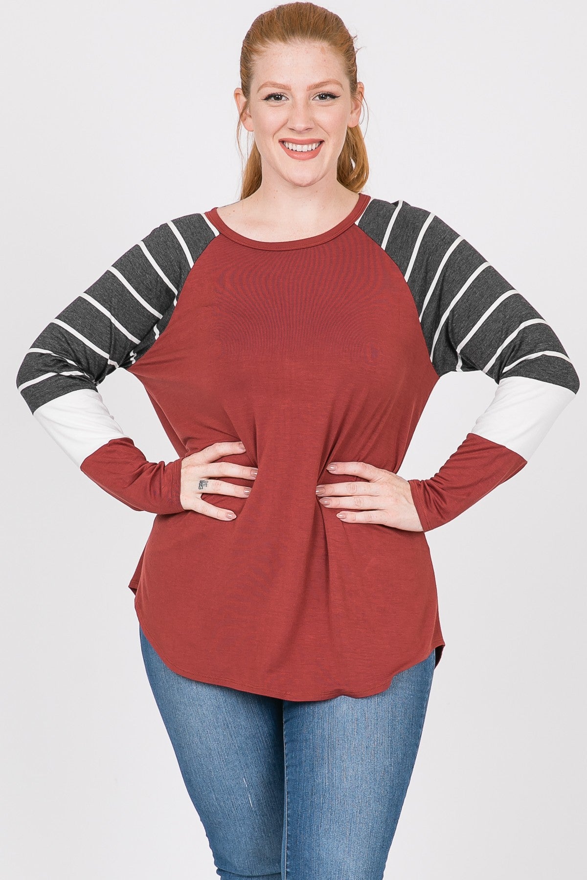 Color Block Long Sleeve - Burgandy