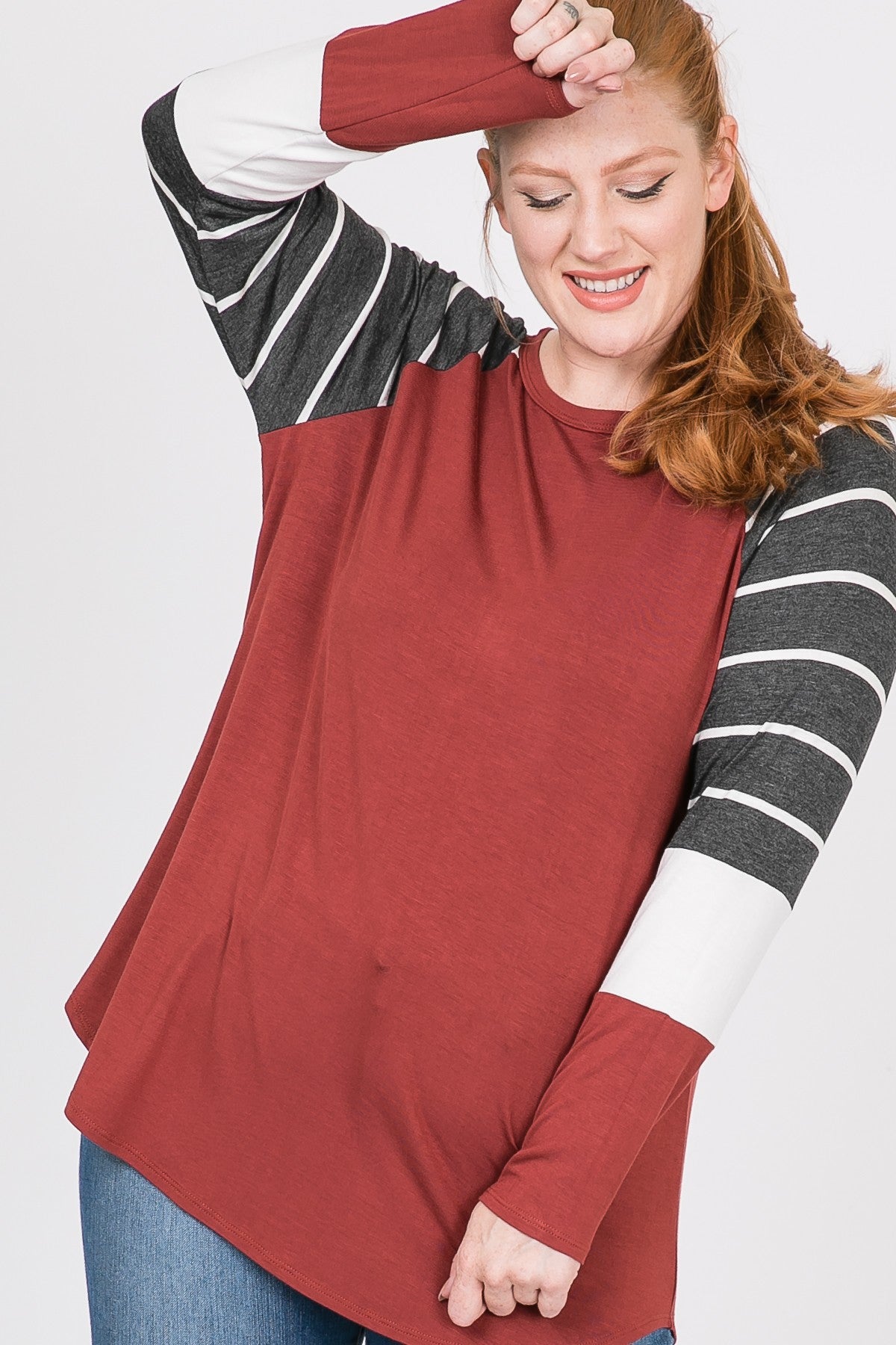 Color Block Long Sleeve - Burgandy