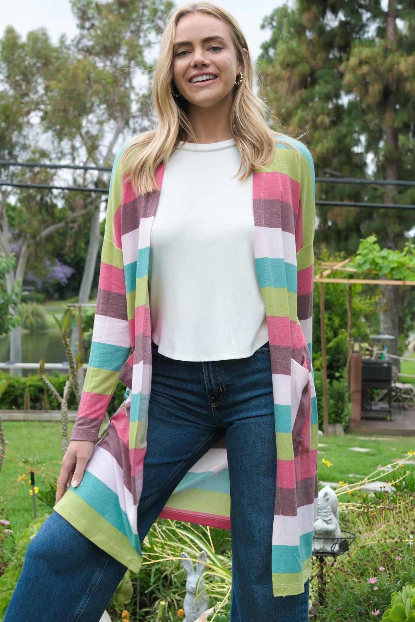Multi Stripe Jersey Long Sleeve Cardigan