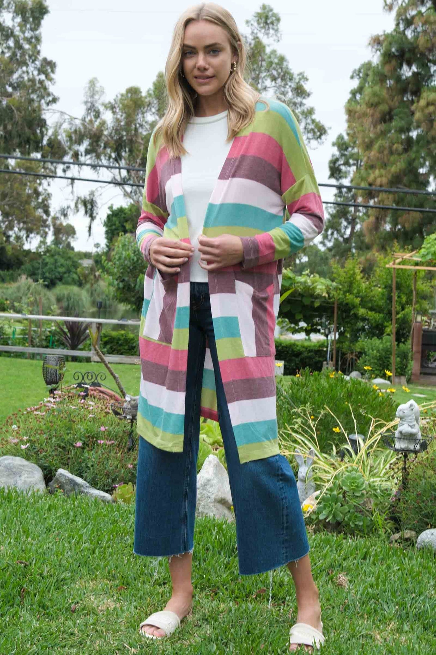 Multi Stripe Jersey Long Sleeve Cardigan