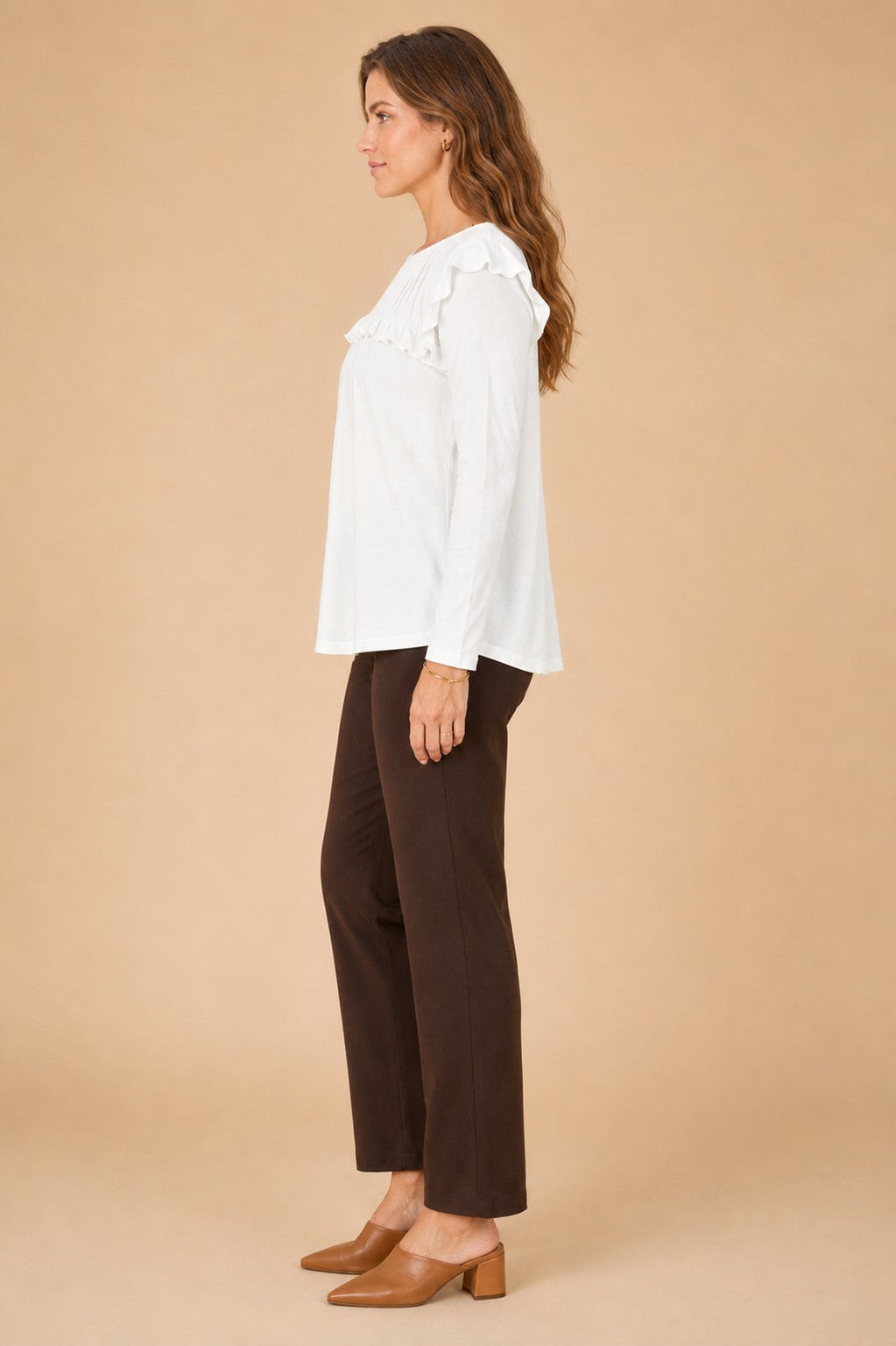 Ruffled Shoulder And Yoke Top