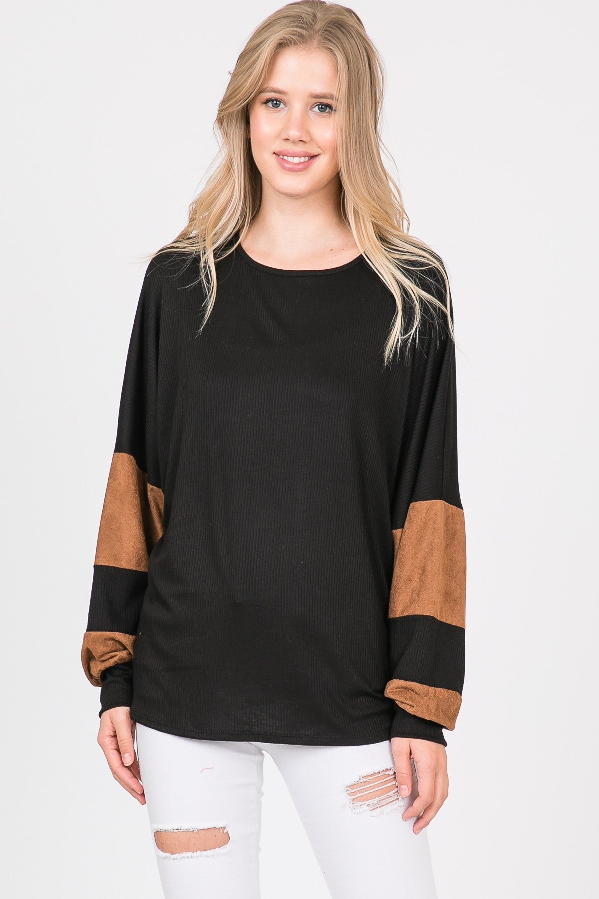 Dolman Sleeve With Suede Sleeve