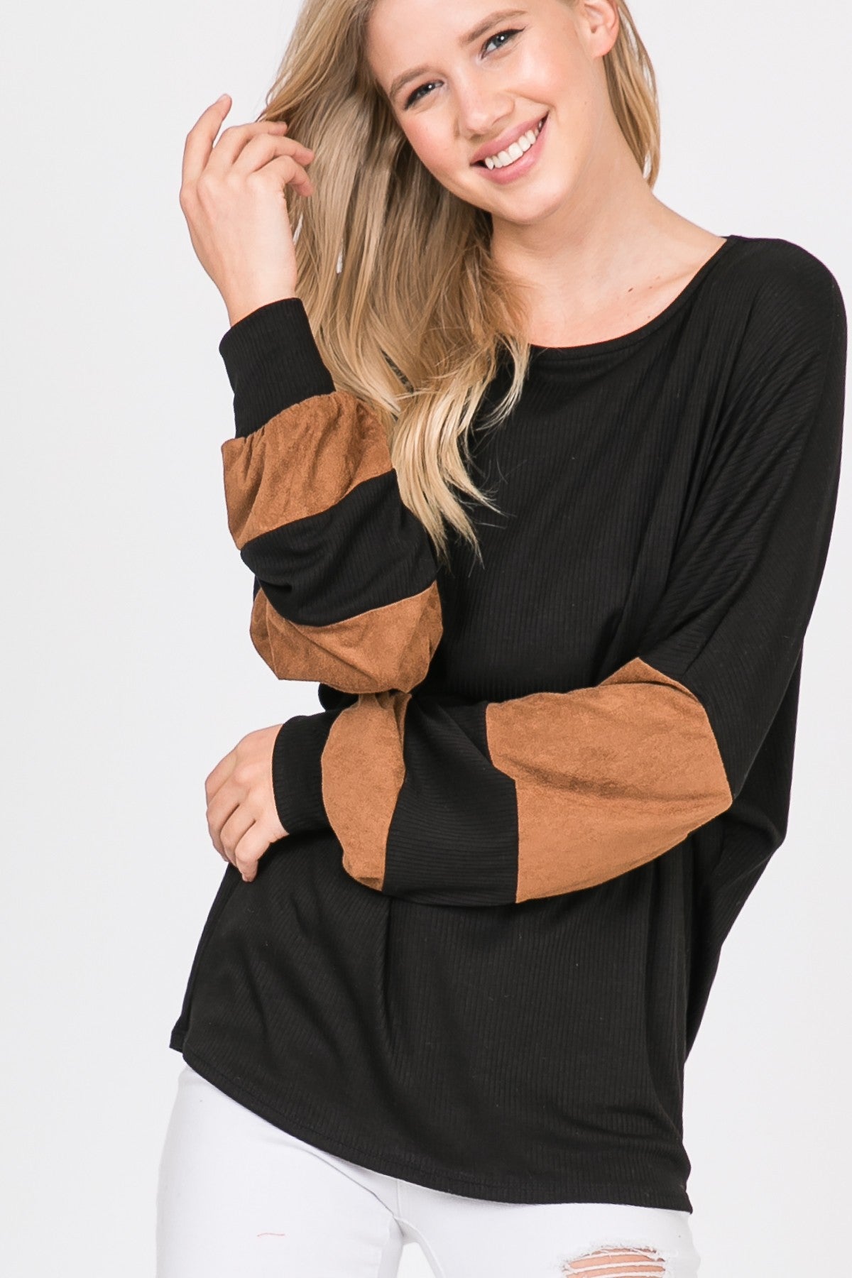 Dolman Sleeve With Suede Sleeve