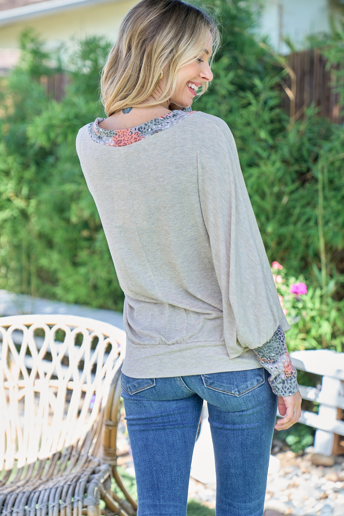 Tan Leopard Sleeve Dolman Sleeve