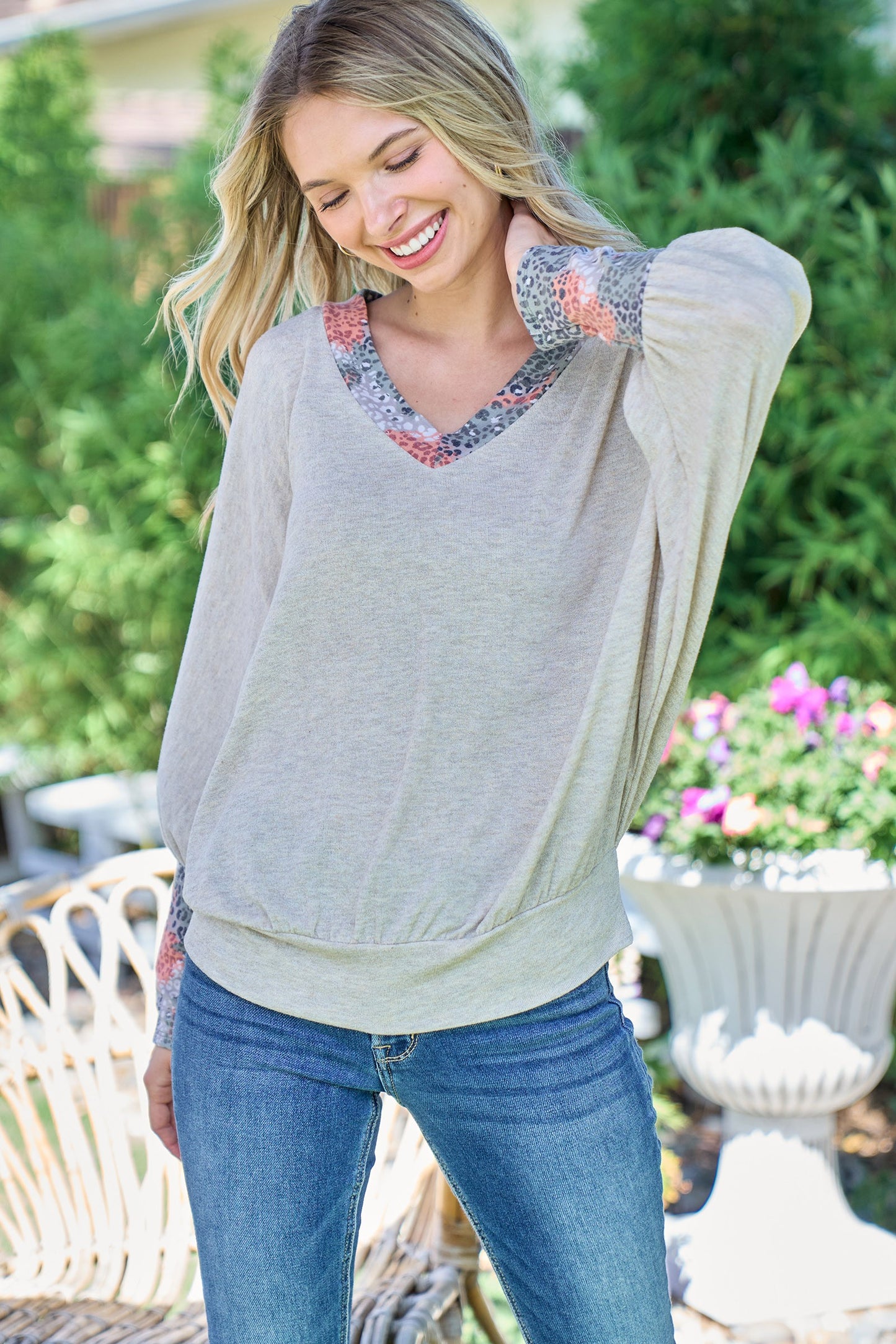 Tan Leopard Sleeve Dolman Sleeve