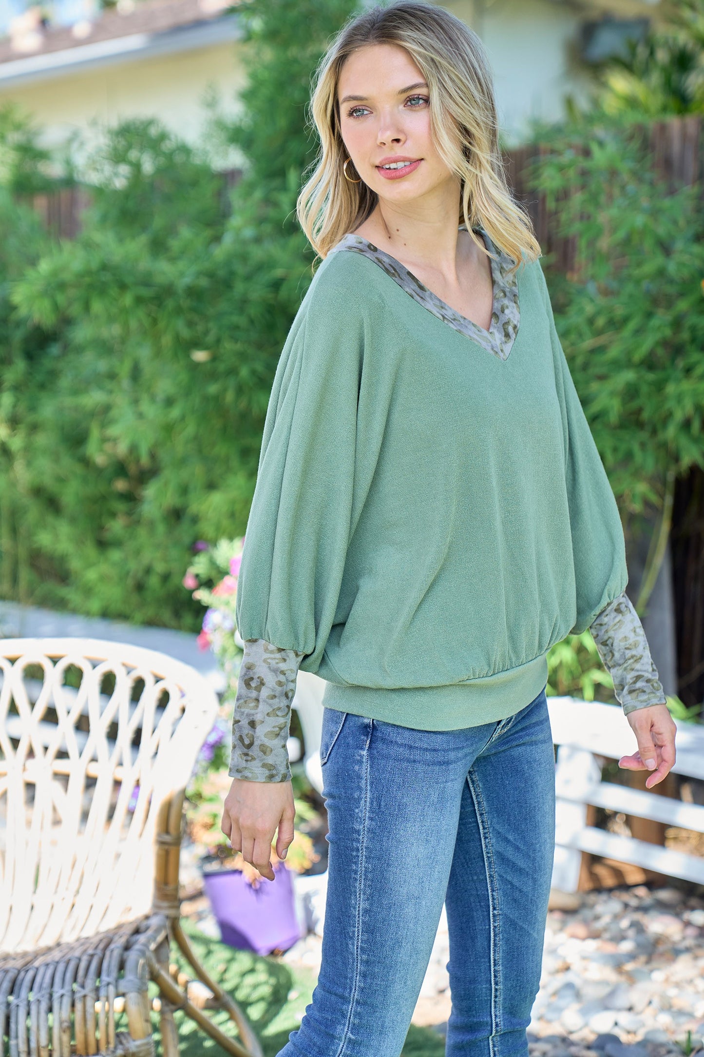 Dolman Sleeve V Neck Top
