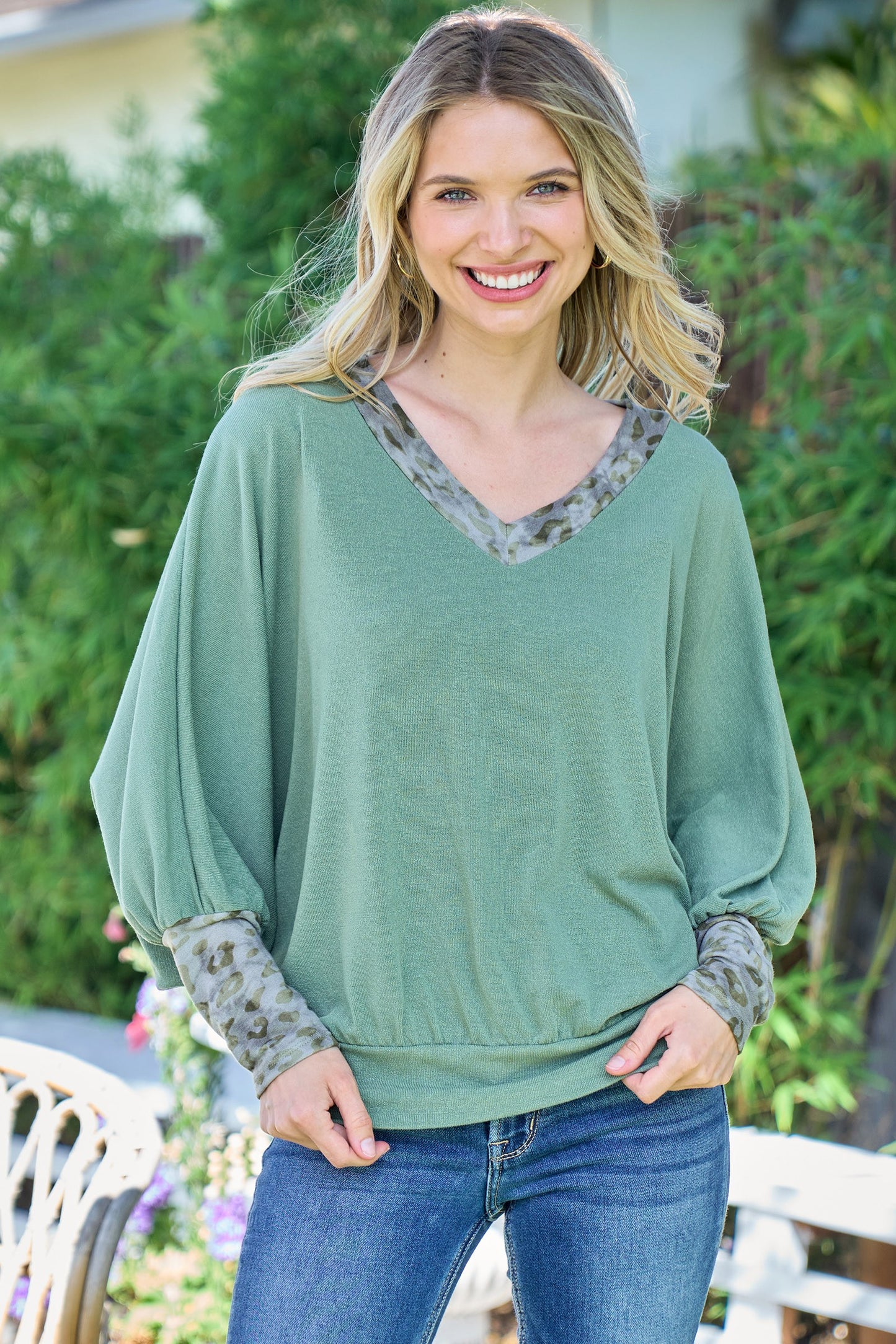 Dolman Sleeve V Neck Top