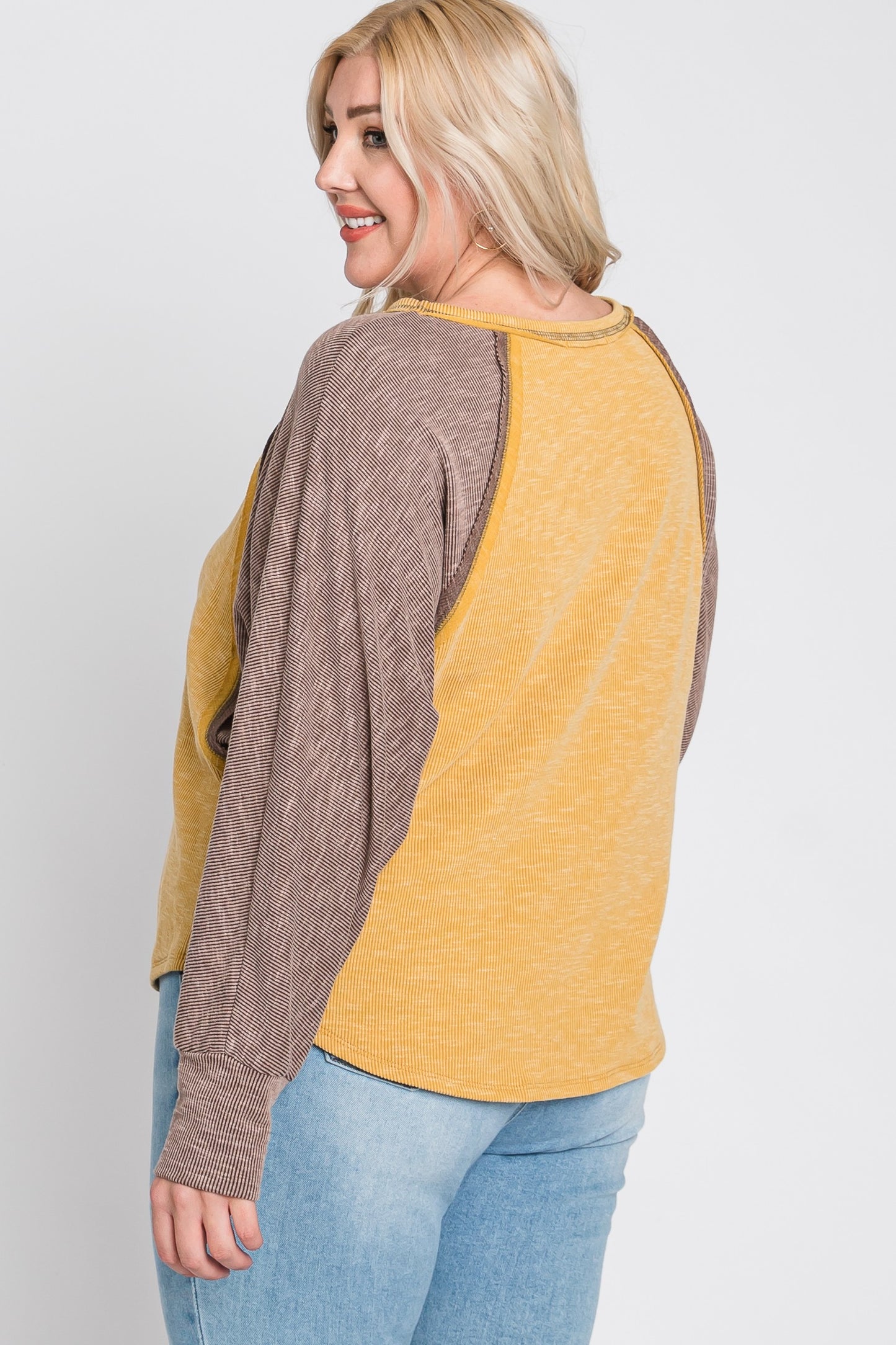 Raglan Shaped Color Block Ribbed Knit Top