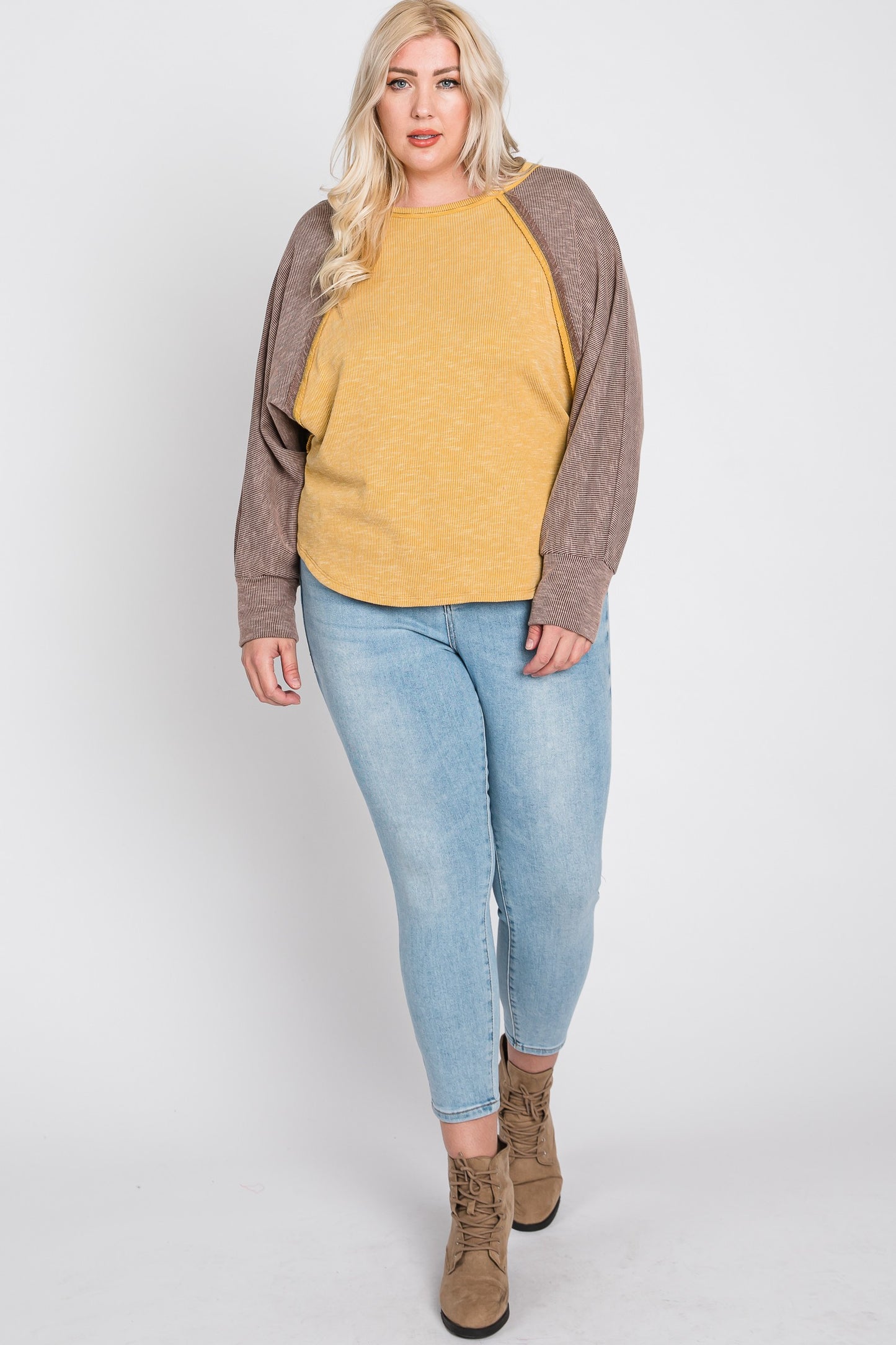 Raglan Shaped Color Block Ribbed Knit Top