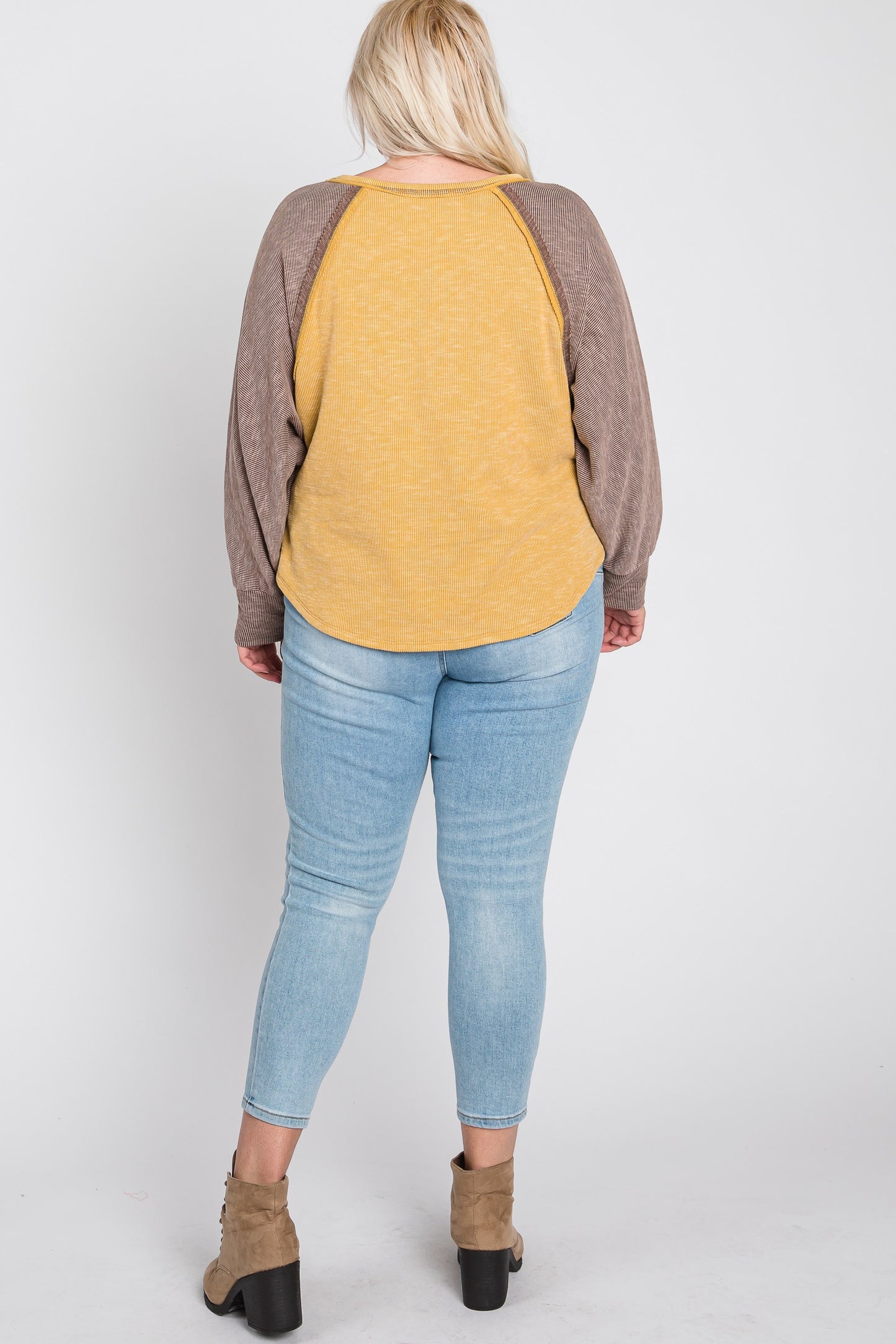Raglan Shaped Color Block Ribbed Knit Top
