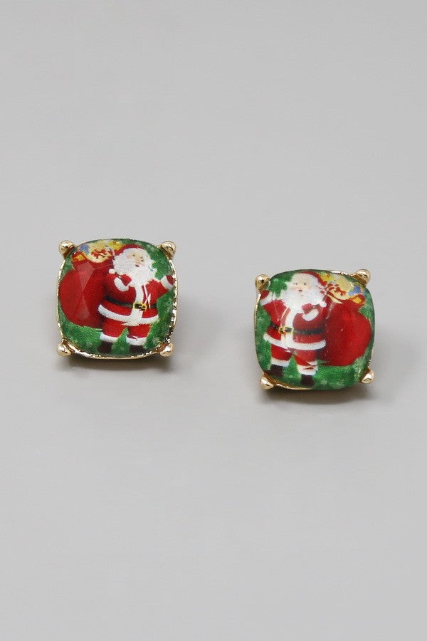 Christmas Santa Faceted Glass Stud Earrings