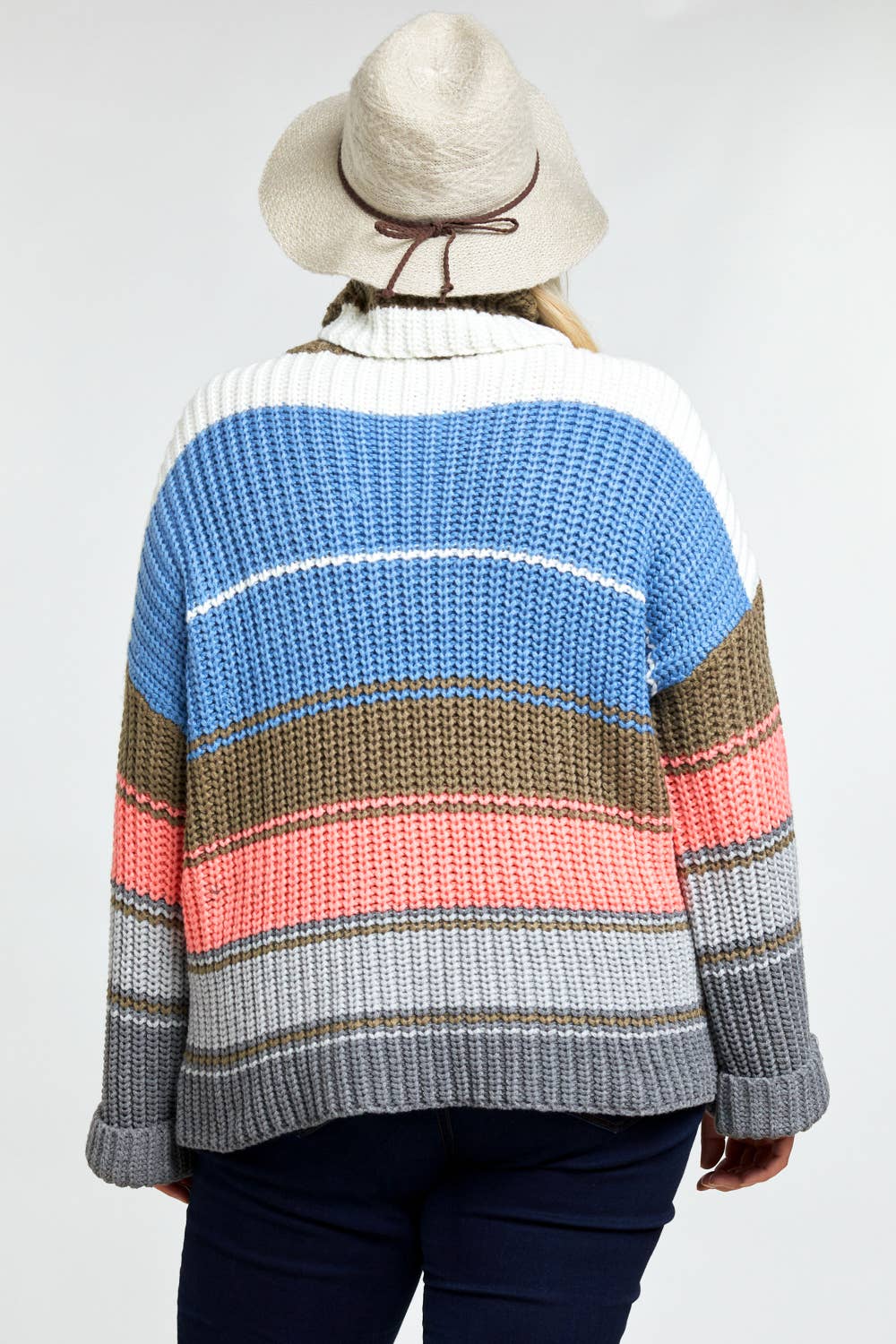 COLOR BLOCK TURTLE NECK LONG SLEEVE SWEATER
