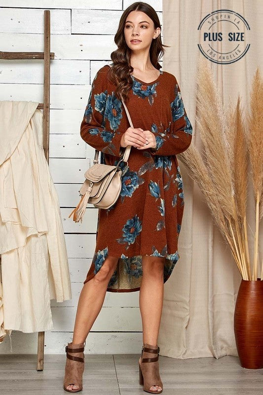 Plus Printed Hi Low Hem Dress