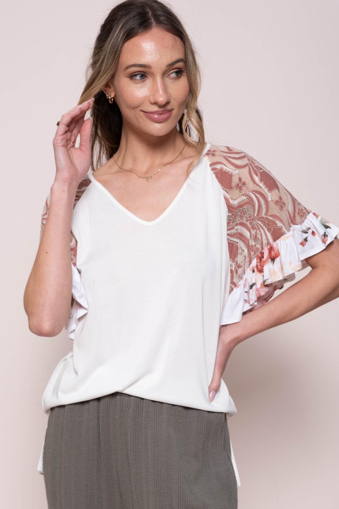 Solid Knit Top Lace