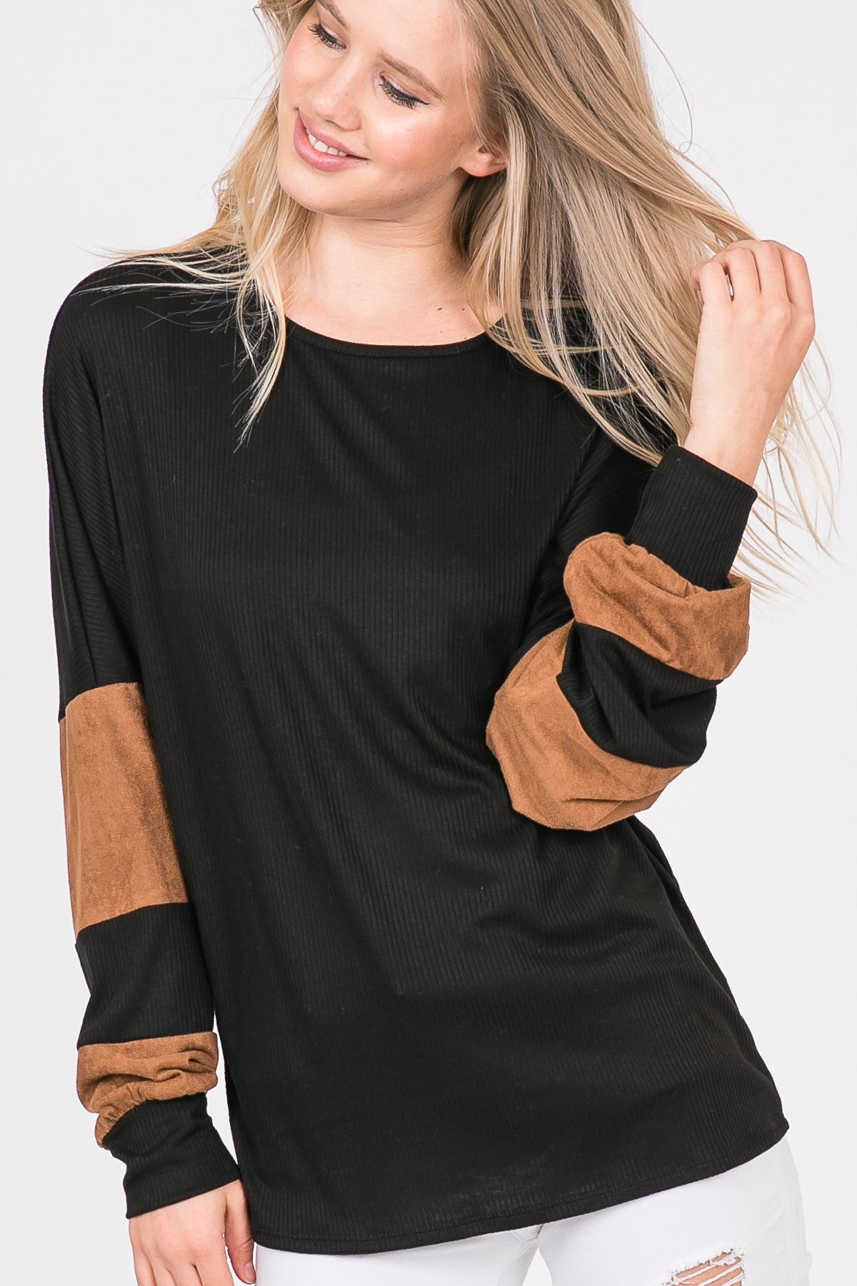 Dolman Sleeve With Suede Sleeve