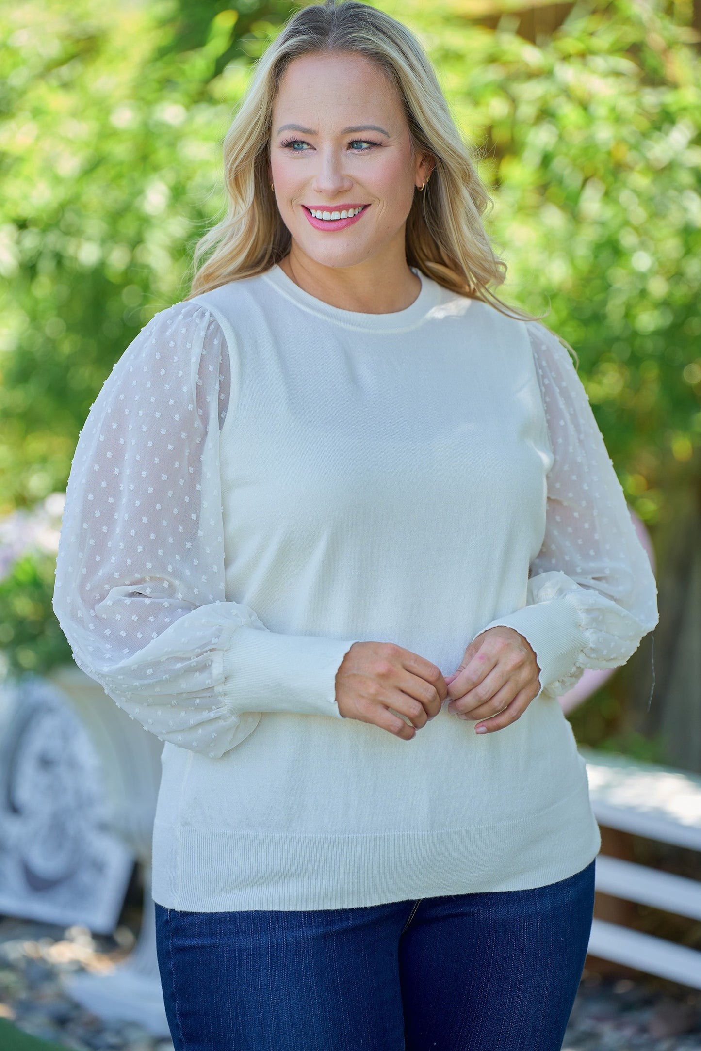 Weaved Knit & Swiss Dot Top