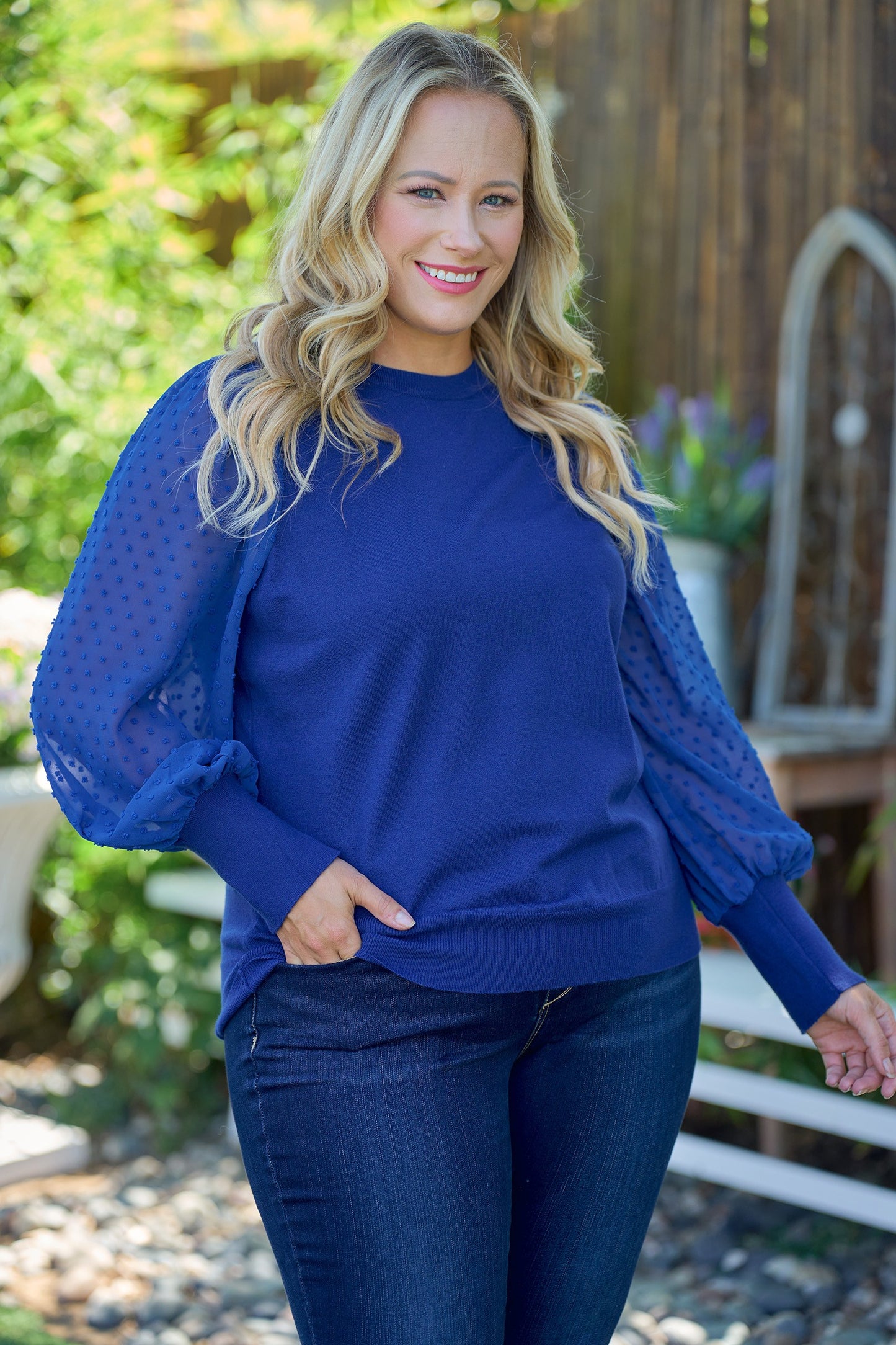 Weaved Knit & Swiss Dot Top