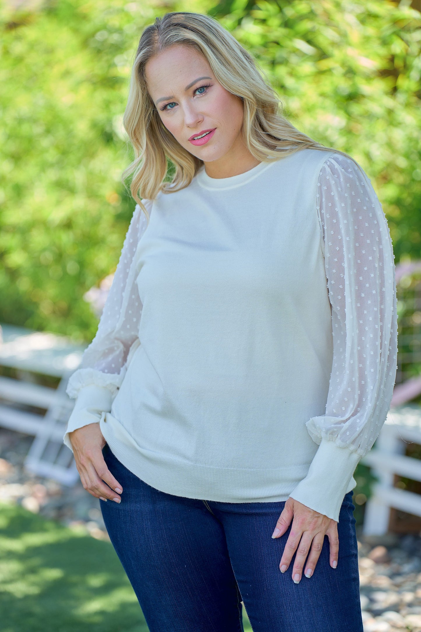 Weaved Knit & Swiss Dot Top
