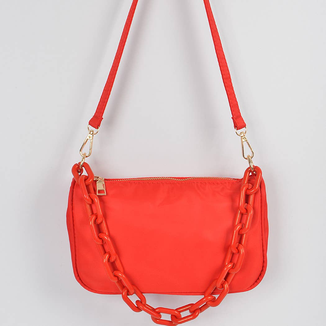 Nylon Shoulder Bag w/Acrylic Chain