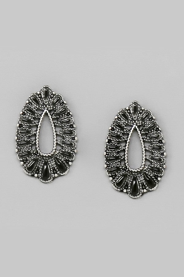 Western Stone Embellished Teardrop Stud Earrings
