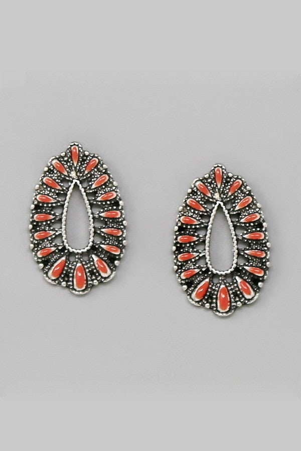 Western Stone Embellished Teardrop Stud Earrings