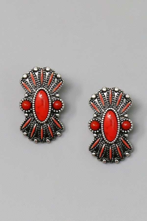 Western Stone Embellished Stud Earrings