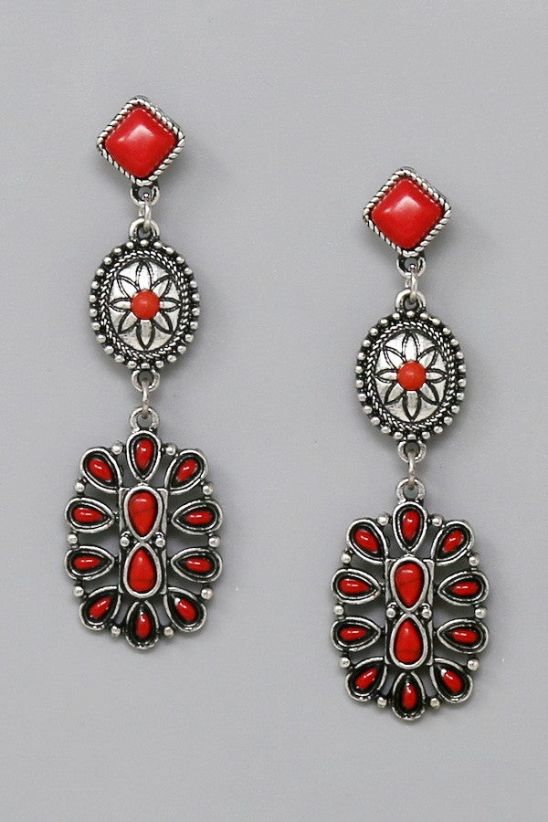 Western Stone Embellished Dangle Earrings