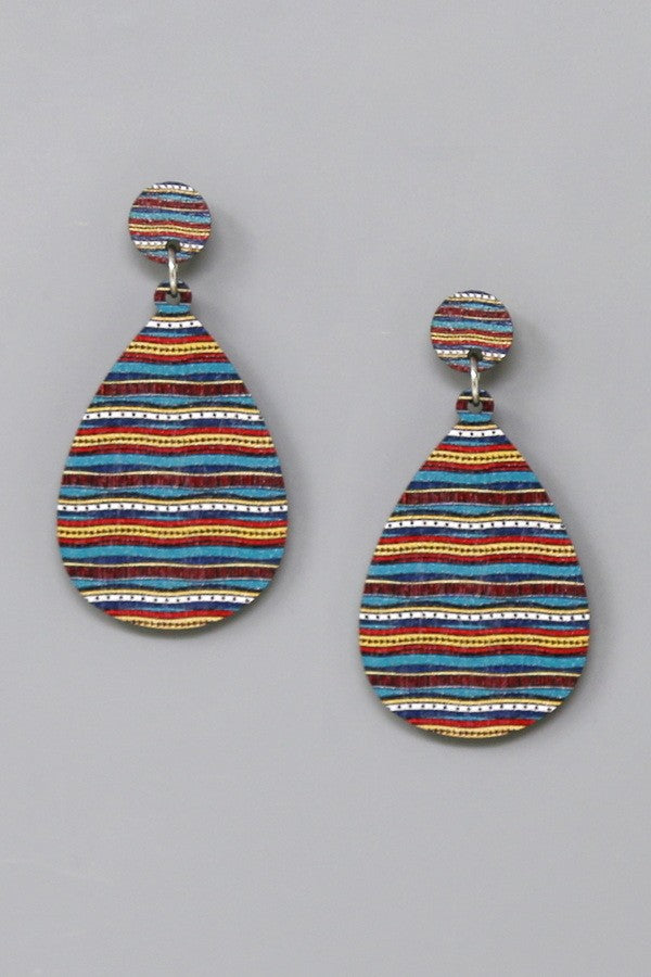 Western Print Teardrop Wooden Earrings