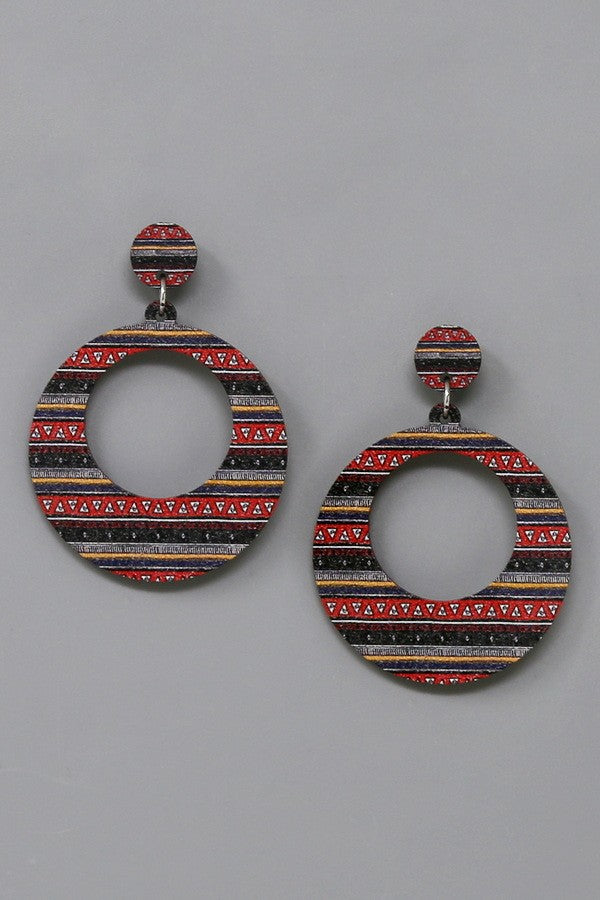 Western Print Wooden Hoop Earrings