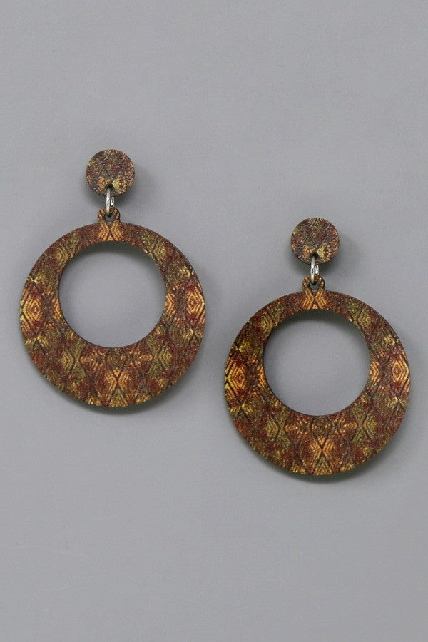 Western Print Wooden Hoop Earrings