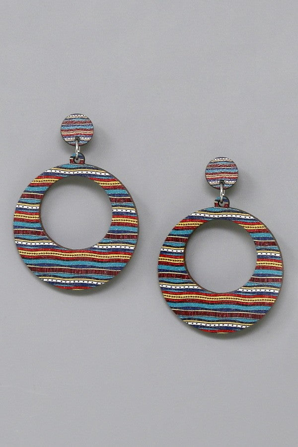 Western Print Wooden Hoop Earrings