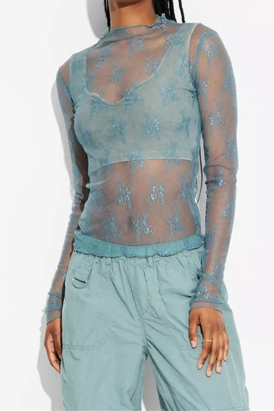 Lace Mesh Sheer Top