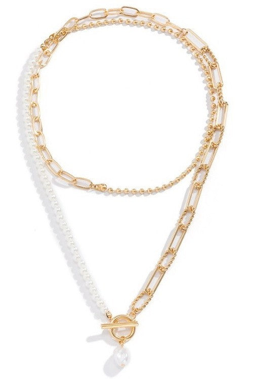 Pearl Double Layer Toggle Necklace