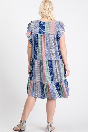 Plus Size Boho Patchwork Tiered Dress