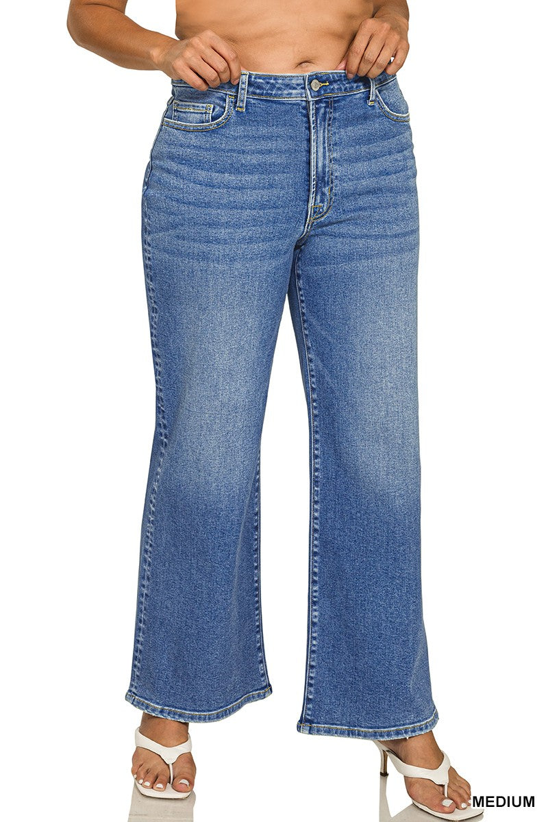 Plus Medium Wash Wide Leg Denim Pants
