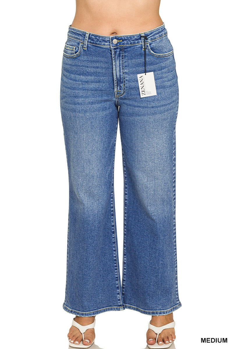 Plus Medium Wash Wide Leg Denim Pants