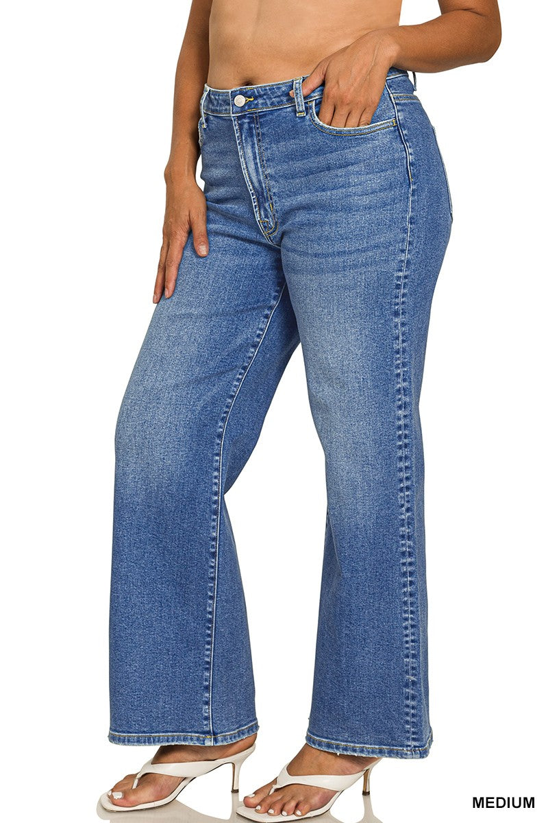 Plus Medium Wash Wide Leg Denim Pants