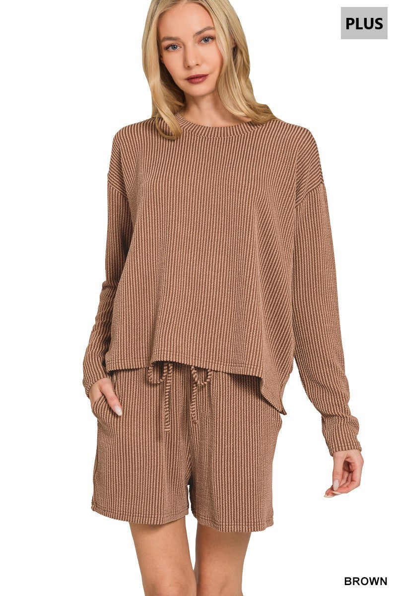 Plus Ribbed Long Sleeve Set
