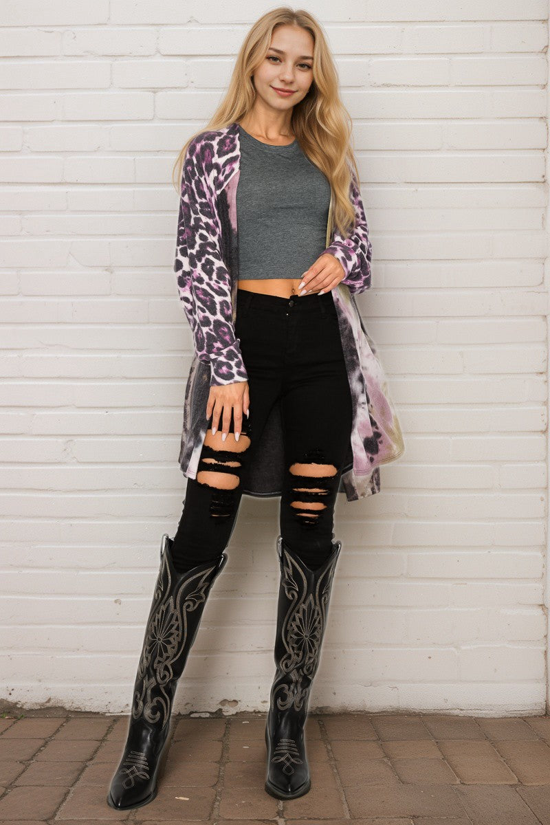 Tie Dye Animal Print Cardigan