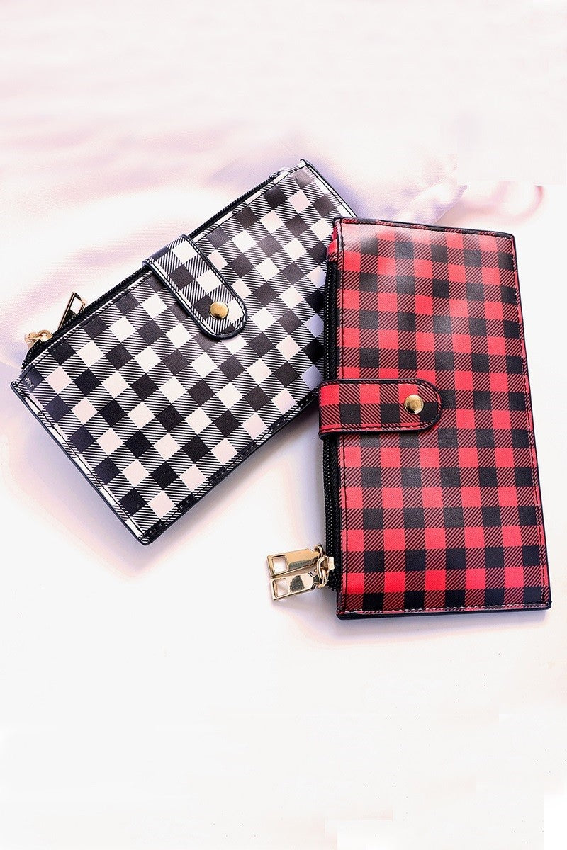 Checkered Credit Card Zipper Wallet