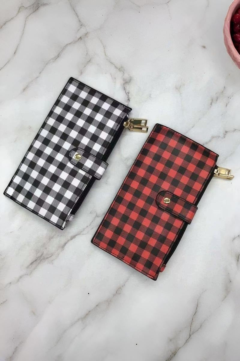 Checkered Credit Card Zipper Wallet