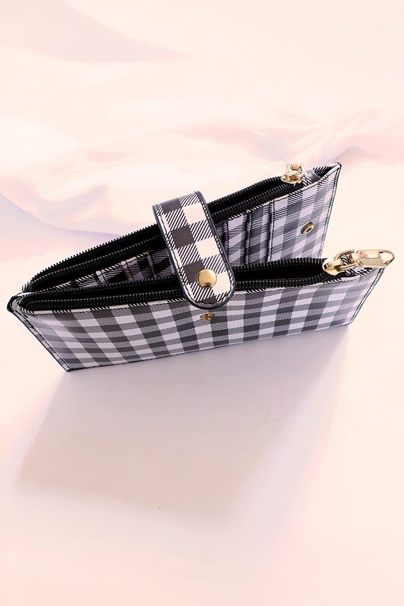 Checkered Credit Card Zipper Wallet