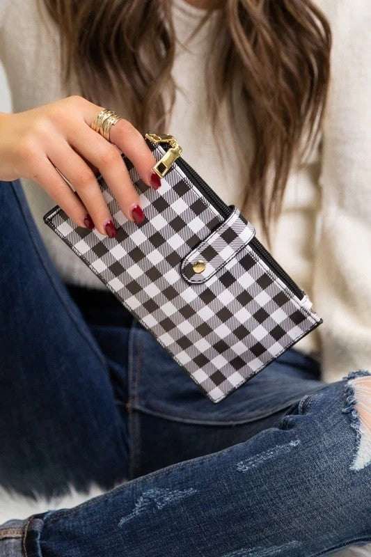 Checkered Credit Card Zipper Wallet