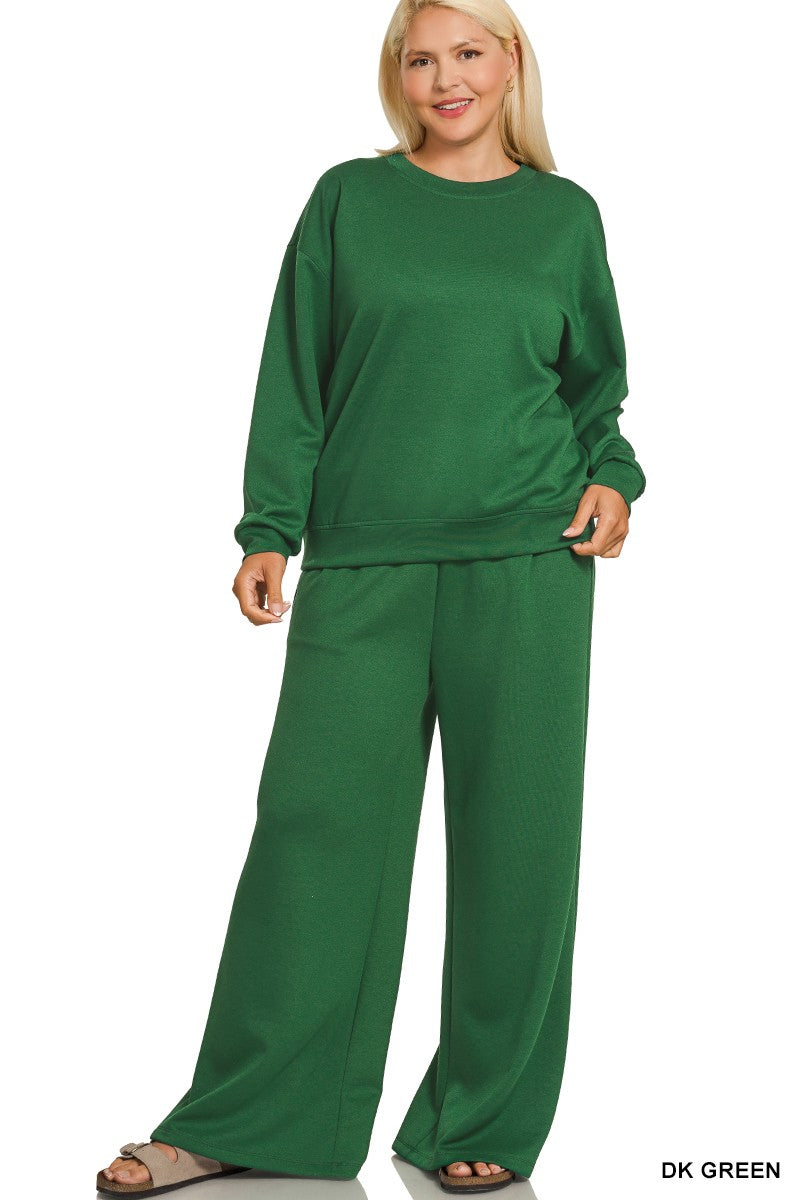 Zenana Scuba Crewneck Pants Set