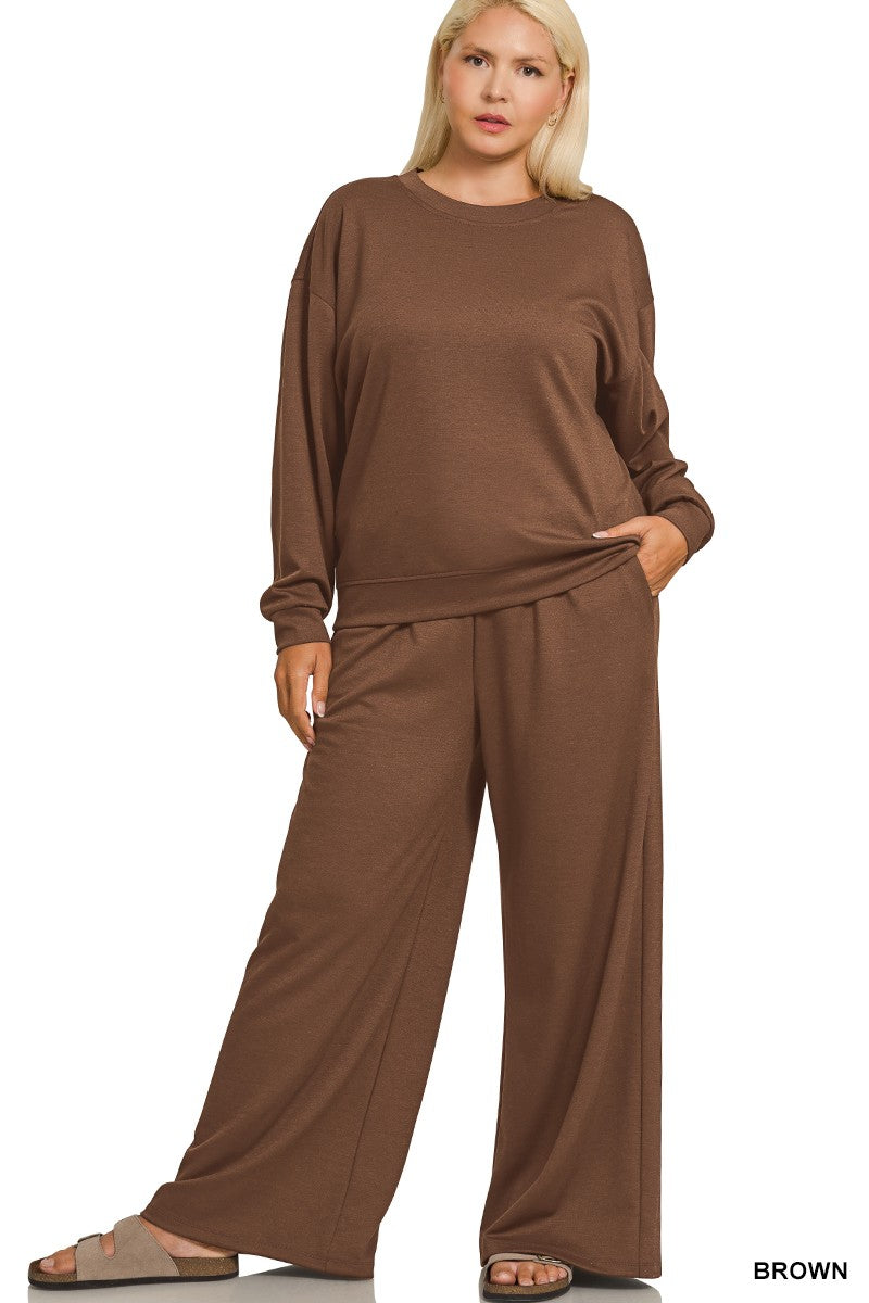 Zenana Scuba Crewneck Pants Set