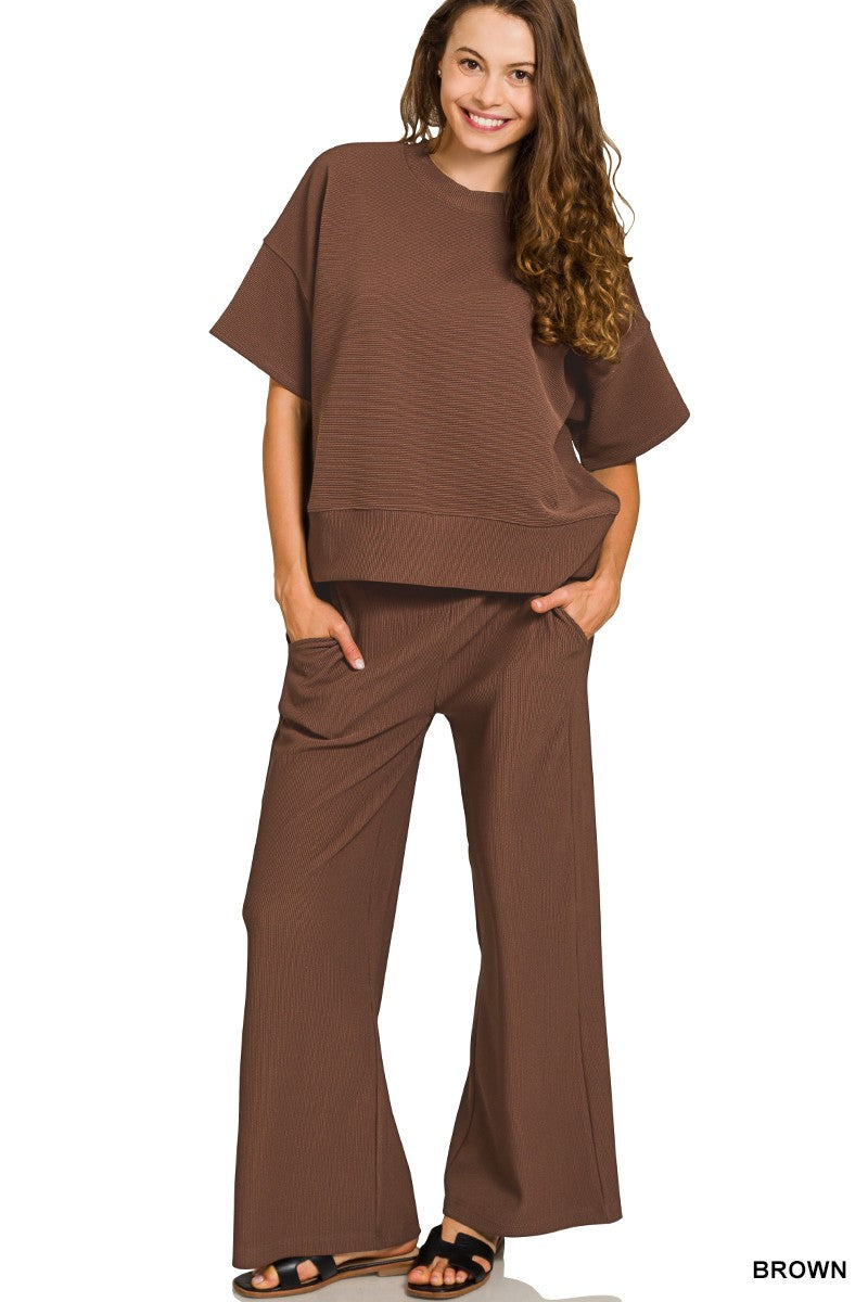 Zenana Ribbed Pants Set