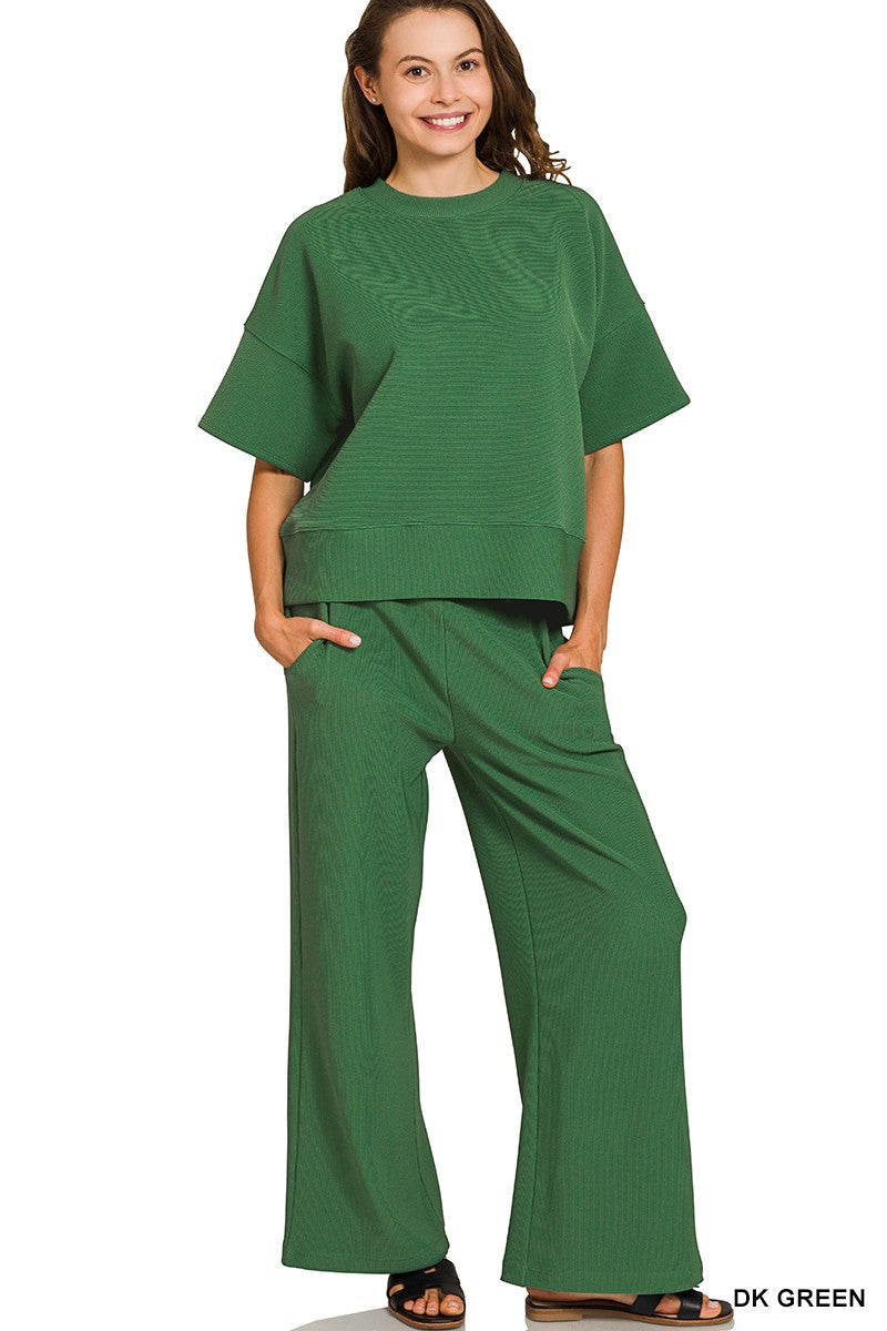 Zenana Ribbed Pants Set