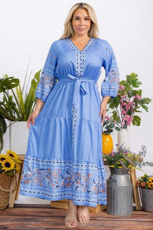 Blue Graphic Print Maxi Dress